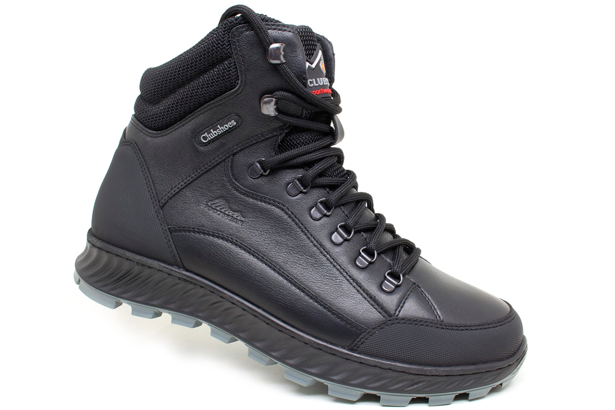 Чоловічі зимові шкіряні черевики Clubshoes чорно - сірий Borvio
