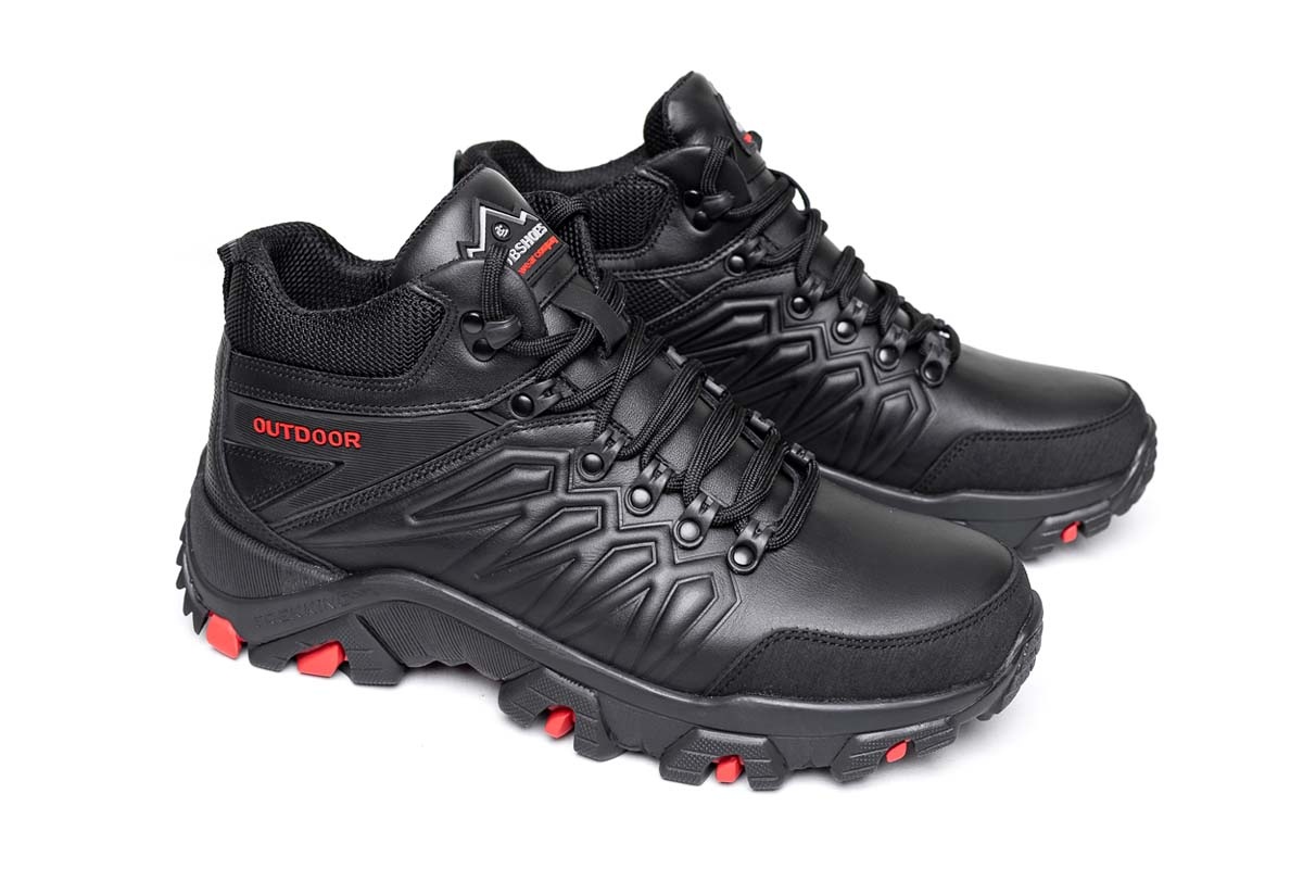 Чоловічі зимові шкіряні черевики Clubshoes чорно - червоний Shox