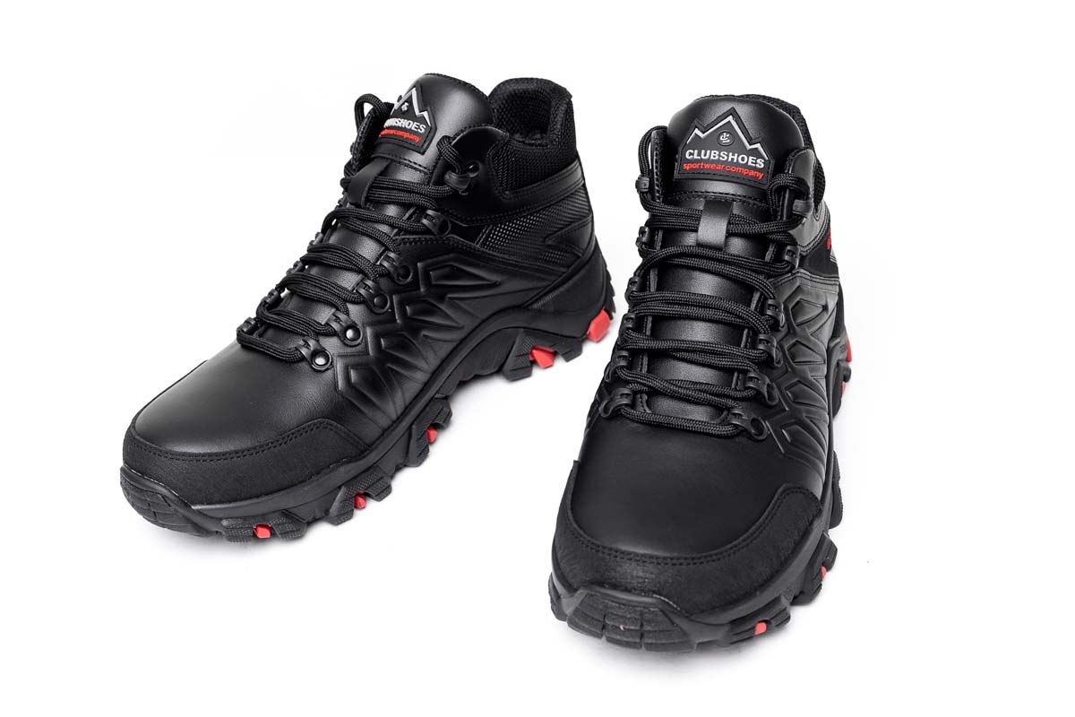 Чоловічі зимові шкіряні черевики Clubshoes чорно - червоний Shox