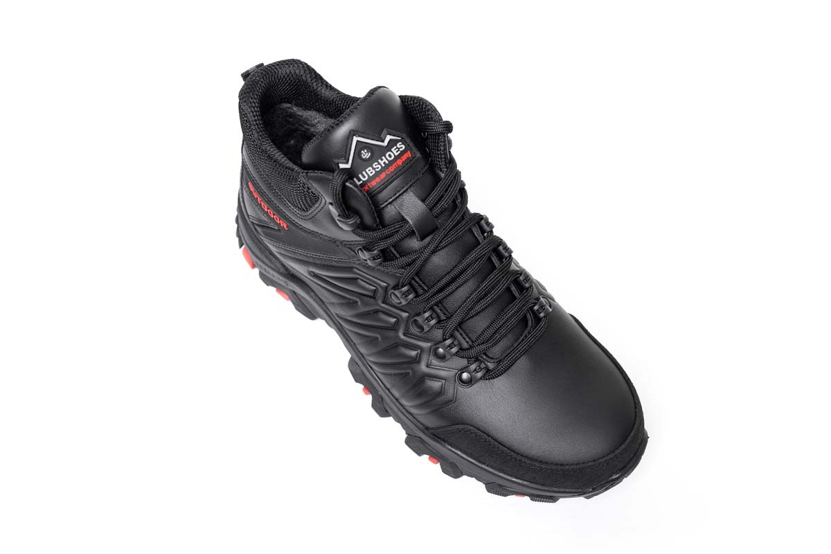 Чоловічі зимові шкіряні черевики Clubshoes чорно - червоний Shox